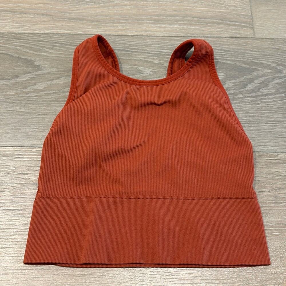 VICTORIAS SECRET Rust Orange Ribbed Longline Sports‎ Bra Size XS/Small